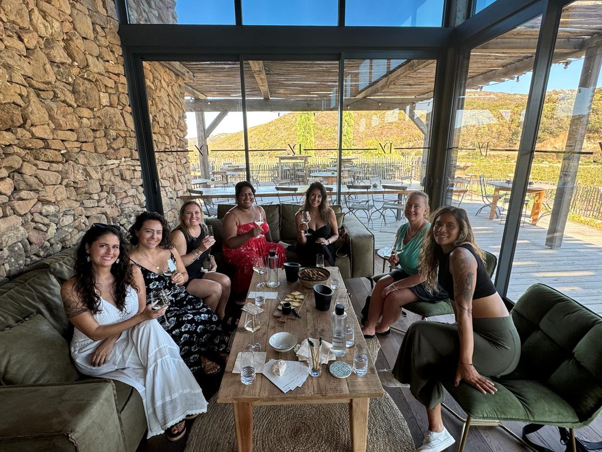 Group wine tasting at a Corsican vineyard